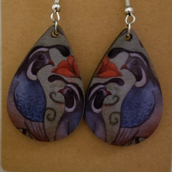 5 for $15 Beautiful Handmade Quail Themed Tear Drop Earrings - Picture 1 of 2